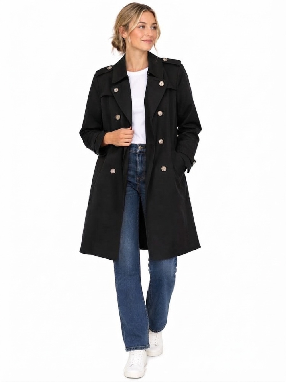 Talbots Fall Black Double-Breasted Trench Coat 6